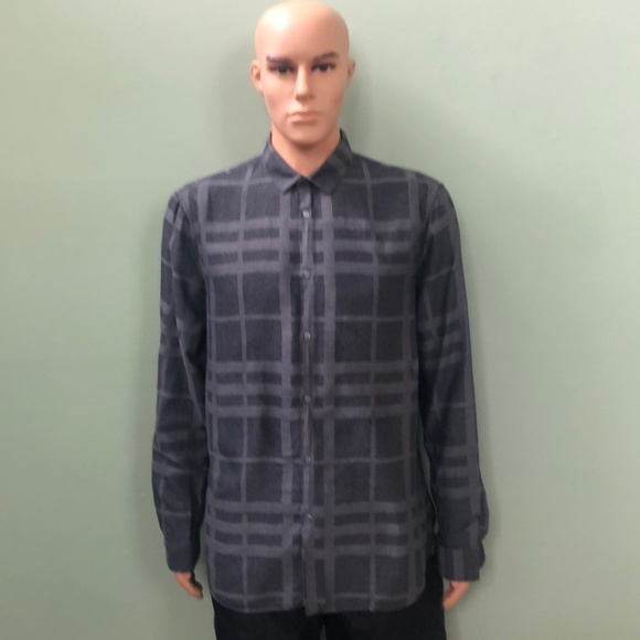 Burberry Cool Grey Plaid 100% Cotton Casual Button Up Shirt Size XL